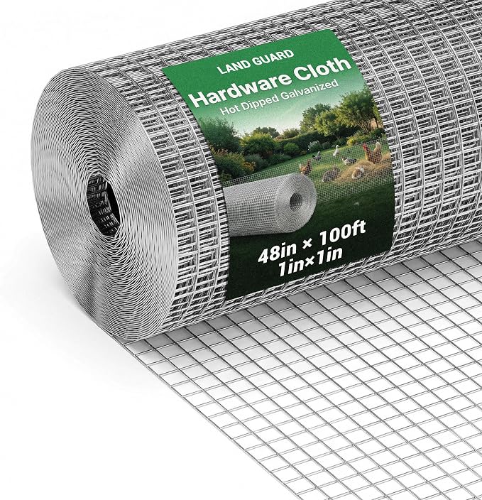 Land guard Hardware Cloth, 1 inch 48inch×100ft Chicken Wire Fence, Galvanized Welded Cage Wire Mesh Roll Supports Poultry Netting Cage Fence