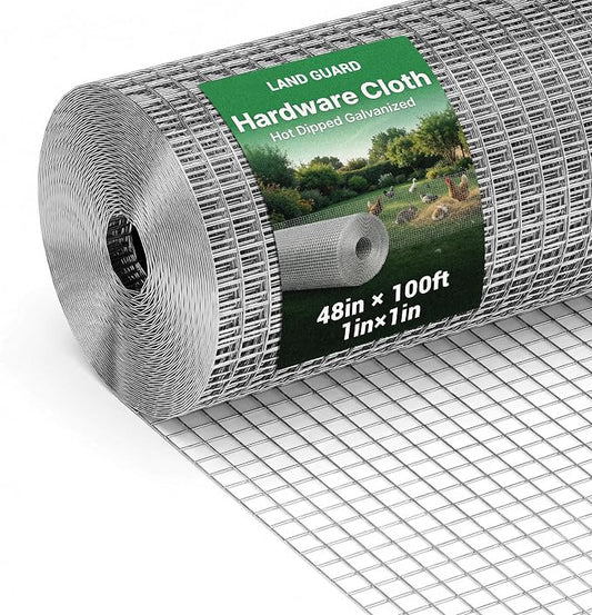 Land guard Hardware Cloth, 1 inch 48inch×100ft Chicken Wire Fence, Galvanized Welded Cage Wire Mesh Roll Supports Poultry Netting Cage Fence