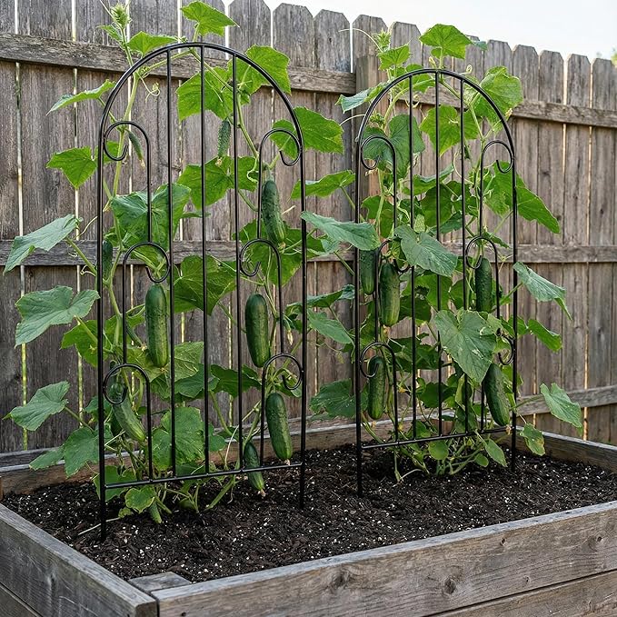 SCENDOR 2 Pack Arched Metal Garden Trellis for Climbing Plants 45" H x 15.9" W – Rustproof Iron Trellis with Decorative Scrollwork, Perfect for Roses, Clematis, Vines, and Patio Decor