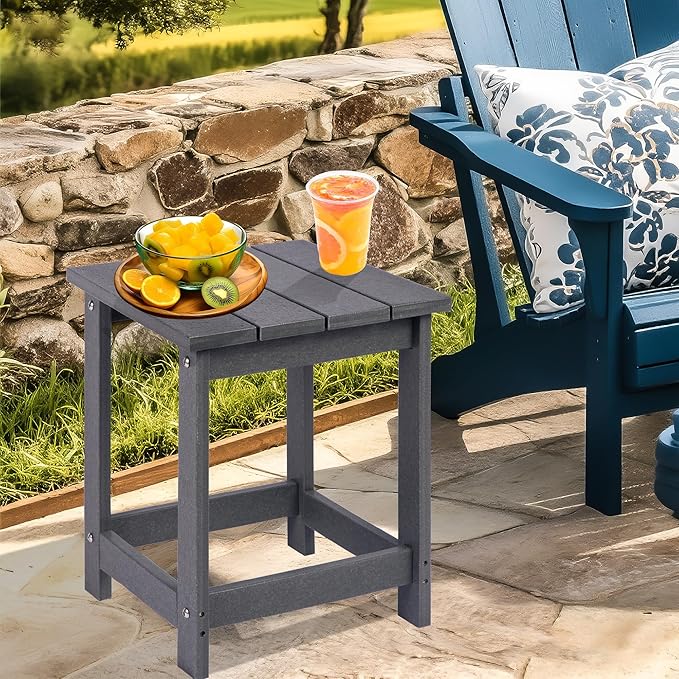LZRS Square Patio Side Table, Heavy Duty HDPE Outdoor End Table with Wood Texture, Weatherproof Composite Table for Adirondack Chairs, Deck, Pool, Indoor/Outdoor, No Peeling or Cracking(Grey)