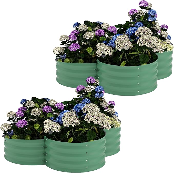 2 Pack Galvanized Raised Garden Bed – 4x4x1 ft Raised Beds-Coated Metal Planter Box with Floral Edge, Easy Assembly Rust-Resistant Outdoor/Indoor Garden Box for Vegetables, Flowers, Herbs, Green
