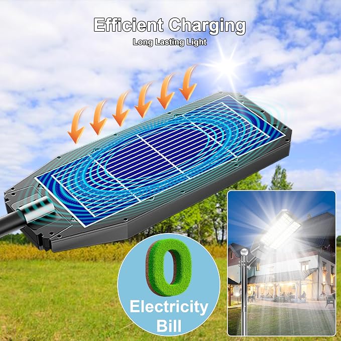 Ultra Bright Solar Street Light –12000W Solar Street Lights Outdoor with 300,000LM, IP66 Waterproof Dusk to Dawn with Remote Commercial & Industrial Floodlight for Parking Lots, Warehouses, Yard