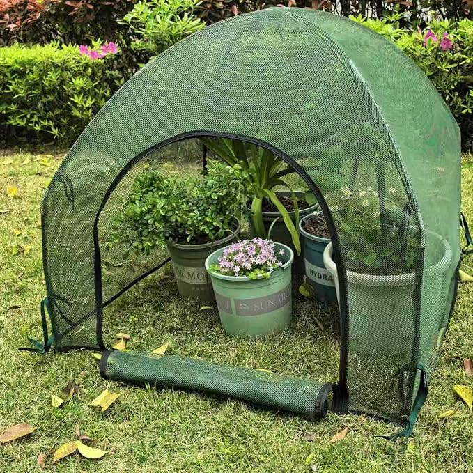 4.3*4.3*3FT Shade Mesh Plant Tent Cover 100 GSM Heavy-Duty Garden Net Cage with Fiberglass Poles & Zipper Door, Multi Sizes with Ground Stakes for Raised Bed Seedling Flower Vegetable Planting
