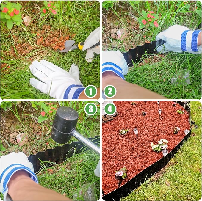 Quibbay Metal Corrugated Garden Edging, Landscape Edging for DIY Flower Beds, Flexible Bender Border for Lawn, Garden and Yard, Galvanized Garden Edging (Black, 6 Inch x 50FT)