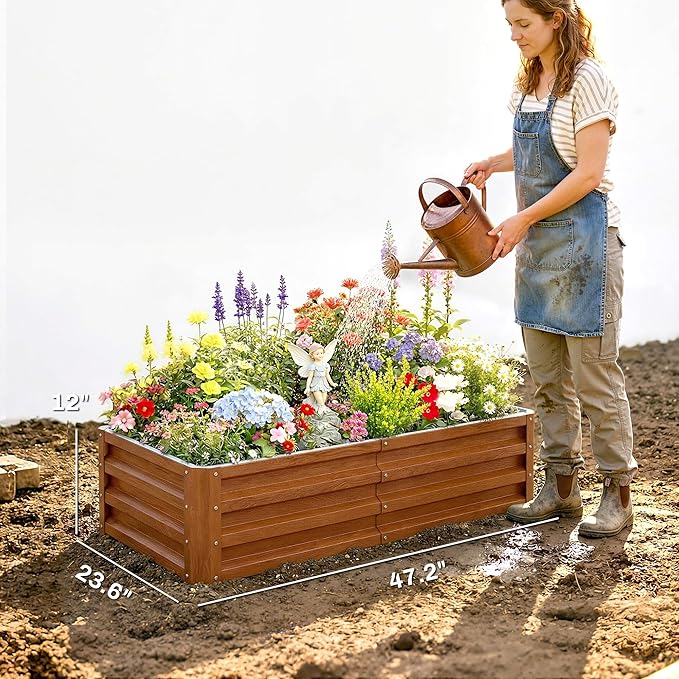 Outsunny Galvanized Raised Garden Bed, 4' x 2' x 1' Metal Planter Box, for Growing Vegetables, Flowers, Herbs, Succulents, Brown