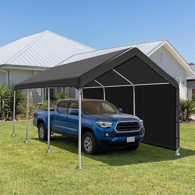 SIHAIAN 10 x 20 Ft Carport Replacement Canopy Cover with Sidewall(No Frame) Easy to Set up Carport Canopy, 500D Heavy-Duty Garage Top Tent Tarp Waterproof and UV Protected (Only Canopy Cover) Black