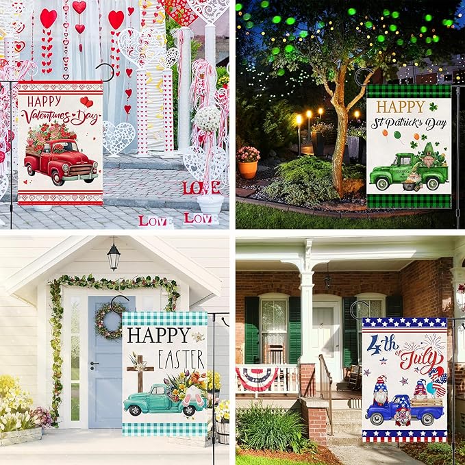 Seasonal Truck Garden Flags Set of 12 Double Sided 12 X 18 Inch Yard Flags Season Truck Garden Flags for Outside,Summer Fall Christmas Seasonal Flags for Outdoor Decorations for All Seasons