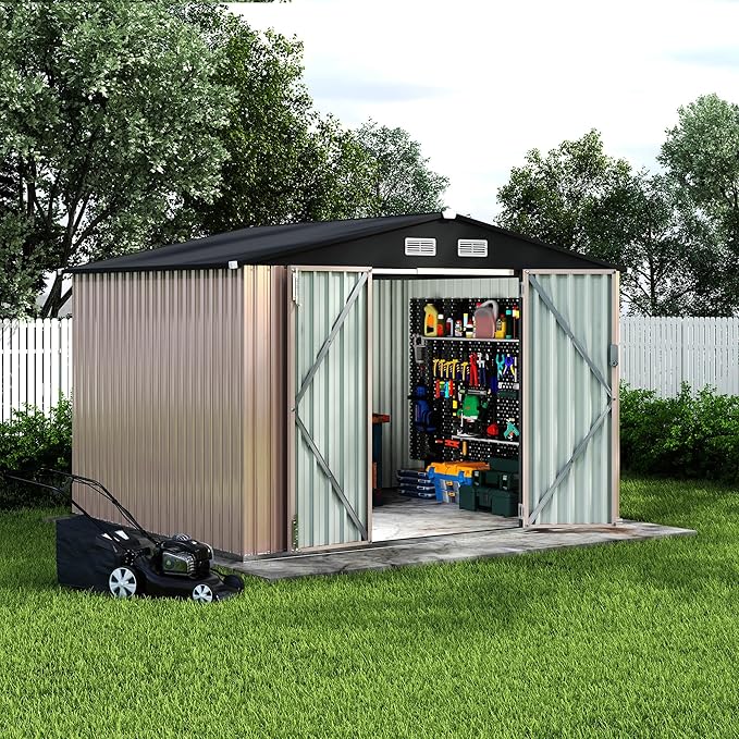 8X10 ft Outdoor Metal Storage Building, Secure Lockable Door & Air Ventilation System, Premium Metal Tool Shed for Garden, Backyard, Patio, Ideal for Lawn Equipment & Tools