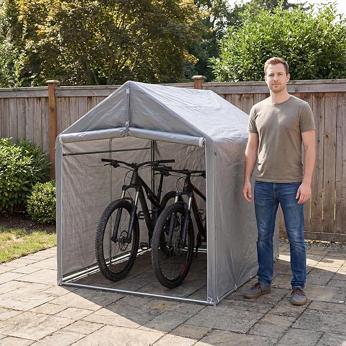 HOTEAGLE Sheds & Outdoor Storage, 3/4 inch Thick Support Rods & Bolted Frame (Not Socket), Rolled Up Doors and Ventilation Window, Portable Garage 6 x 4 ft