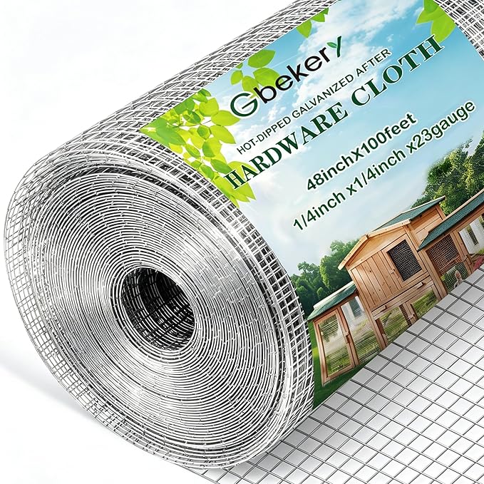 Gbekery Hardware Cloth 1/4 inch 48in x 100ft 23 Gauge, Hot-dip Galvanized After Welding Chicken Wire Fence Roll Garden Plant Welded Metal Wire Fencing Roll, Rabbit Cages Snake Fence