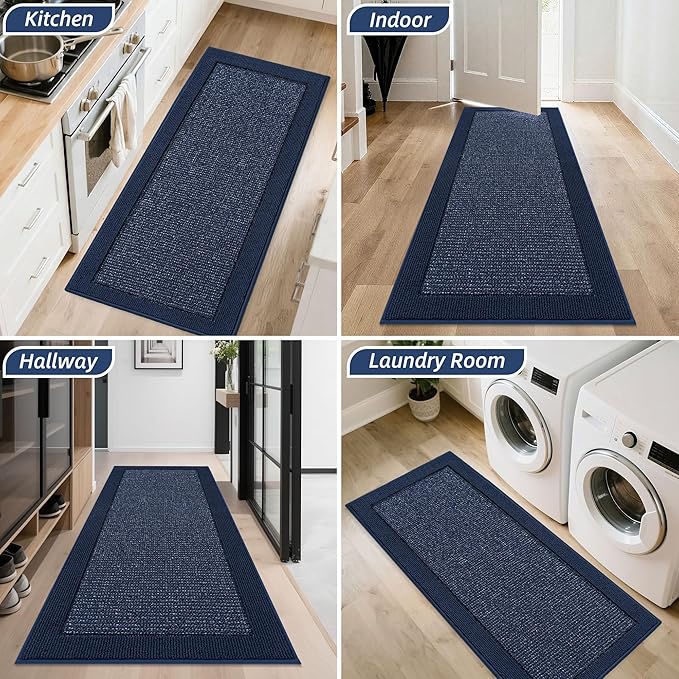 BEQHAUSE Indoor Door Mat 20" x 48", Dirt Trapper Door Mats Non-Slip Entryway Rugs Washable, Resist Dirt Absorbent Welcome Mat, Low Profile Floor Mats for Front Back Door and Entryway, Blue