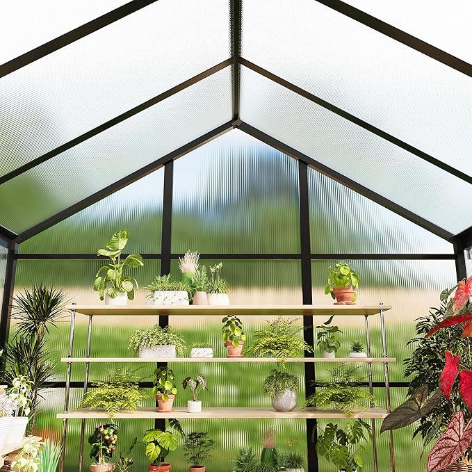 Garvee 6 x 6 ft Greenhouse, Greenhouses for Outside, Polycarbonate Greenhouse with Aluminum Frame, Lockable Door and Ajustable Roof Vent for Backyard, Green Houses for Outside Garden Backyard, Patio