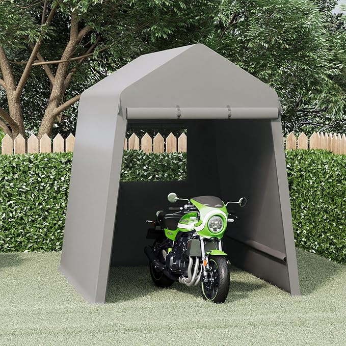 6X8FT Heavy-Duty Portable Outdoor Shelter Shed - Waterproof UV-Resistant Carport with Roll-Up Zipper Doors & Vents, Anti-Snow Motorcycle Garage Tent, Grey