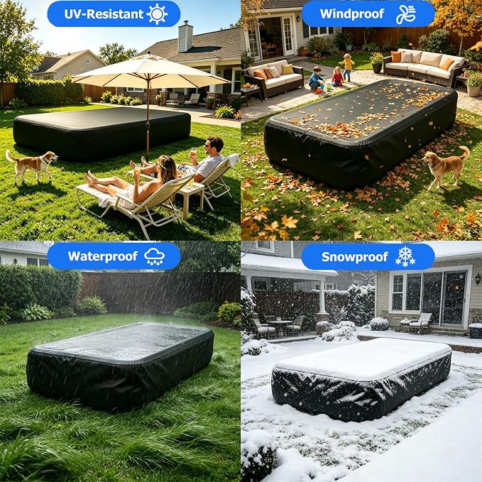 130 x 84 inch Inflatable Pool Cover, Cover is Made of 210D Heavy-Duty Waterproof Oxford Fabric with Precision Double Stitching, Fits 11 x 7 ft Frame Pool and Solar Pool Cover, 20s Easy Set