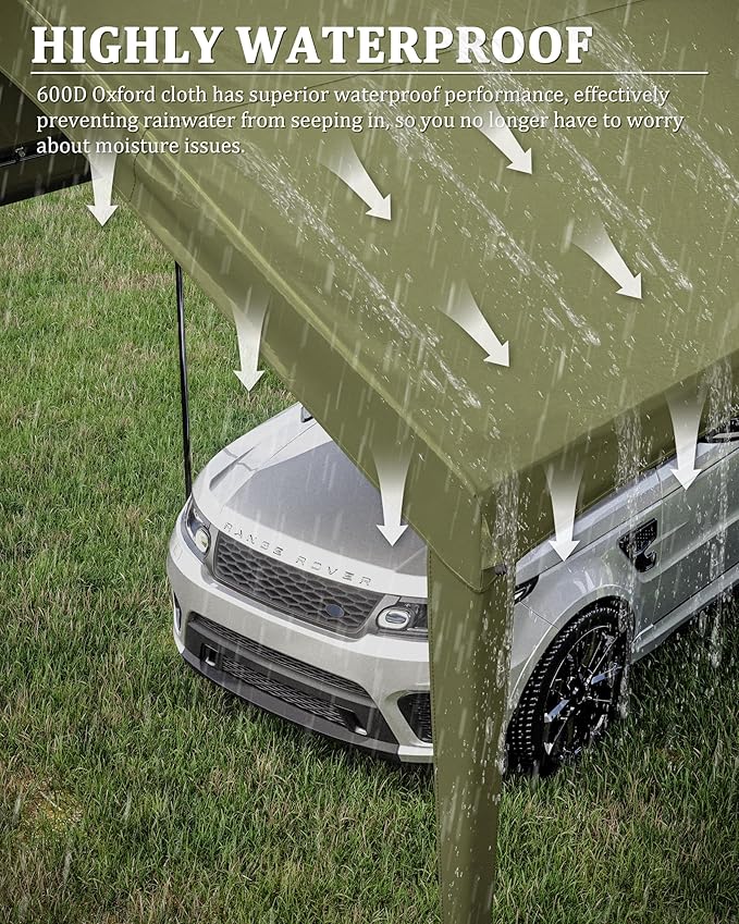 Carport Canopy Replacement Cover 12x20 Heavy Duty Outdoor Portable Car Canopy Oxford Waterproof UV & Tear Resistant Garage Canopy with Ball Bungees (Frame is Not Included)