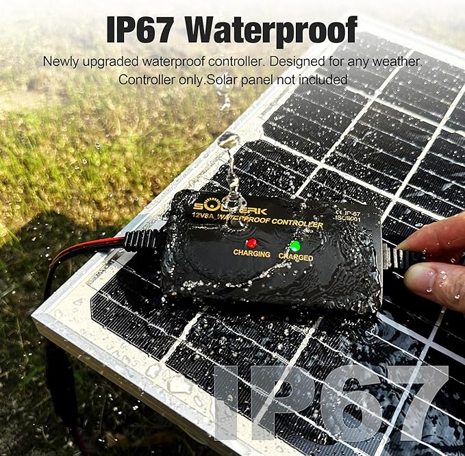 SOLPERK 8A 12V Solar Charge Controller, IP67 Waterproof PWM Solar Panel Battery Regulator with LED Display for Gel AGM Lead-Acid Lithium LiFePO4 Battery, Used in RV Boat Car