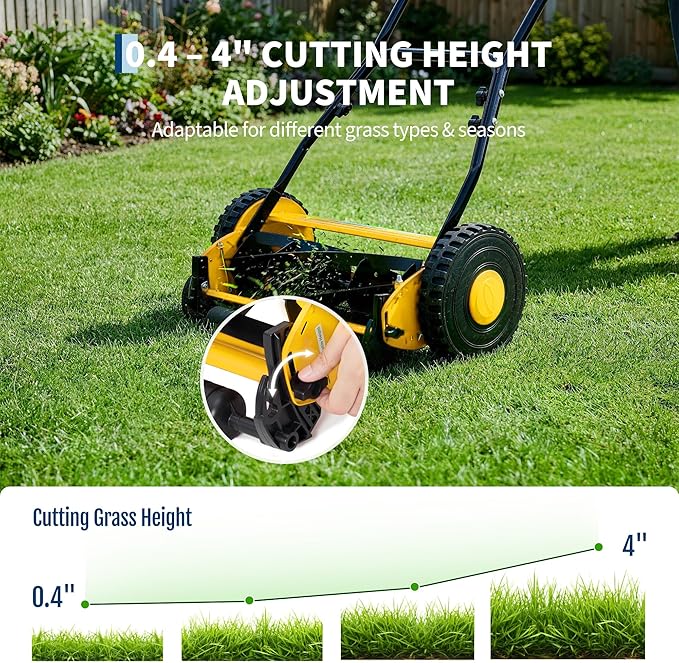 GarveeHome Quiet Eco-Friendly Hand Push Reel Lawn Mower – 16-Inch, 5-Blade, Adjustable Cutting Height, Lightweight & Compact, Easy Assembly, Ideal for Small to Medium Yards