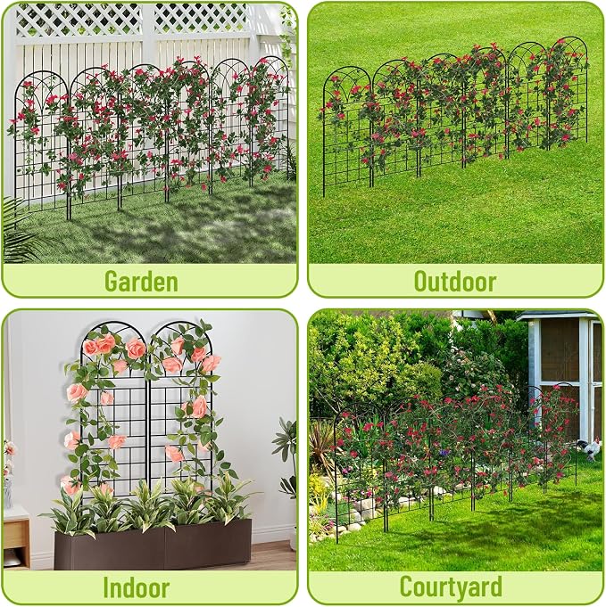 Garden Trellis for Climbing Plants, 6 Pack 75.6" Wx 64.6" H Rustproof Flower Trellis with Black Coating, Outdoor Climbing Rose Trellis Cucumbers Support for Courtyards Lawns (Square Grid, 6 Pieces)