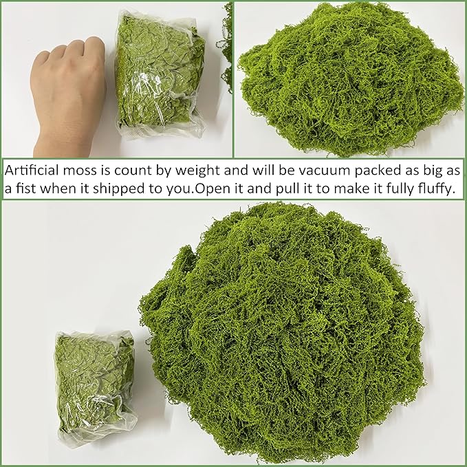 Fake Moss for Potted Plants,Green Moss for Crafts Artificial Floral Moss for Planters Green Moss Decor for DIY Table Centerpieces Faux Moss Filler for Indoor Outdoor Fairy Gardening Decor