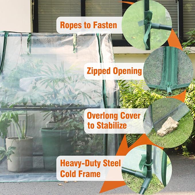 Gardzen Mini Greenhouse with Zipper Mesh Cover, Steel Frame Portable Outdoor Greenhouse, Enhanced Ventilation, Ideal for Spring, Summer & Fall 36.2"(L) x36.2(W) x42.5(H)