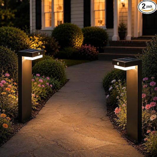 20.5" Solar Pathway Lights - Walkway Solar Lights for Outside - PIR Sensor & Two Lighting Modes - Rechargeable Battery Lasts Up to 55 Hours - 3000K - IP44 Weather Resistant - 2 Pack