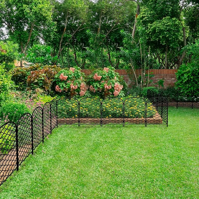 Decorative Garden Fence 10 Pack, 24in(H) x 10.8ft(L) Animal Barrier Fence, Rustproof Metal Fencing for Yard, Dog Rabbits Wire Section Garden Edging Border for Yard Patio Garden, Arched