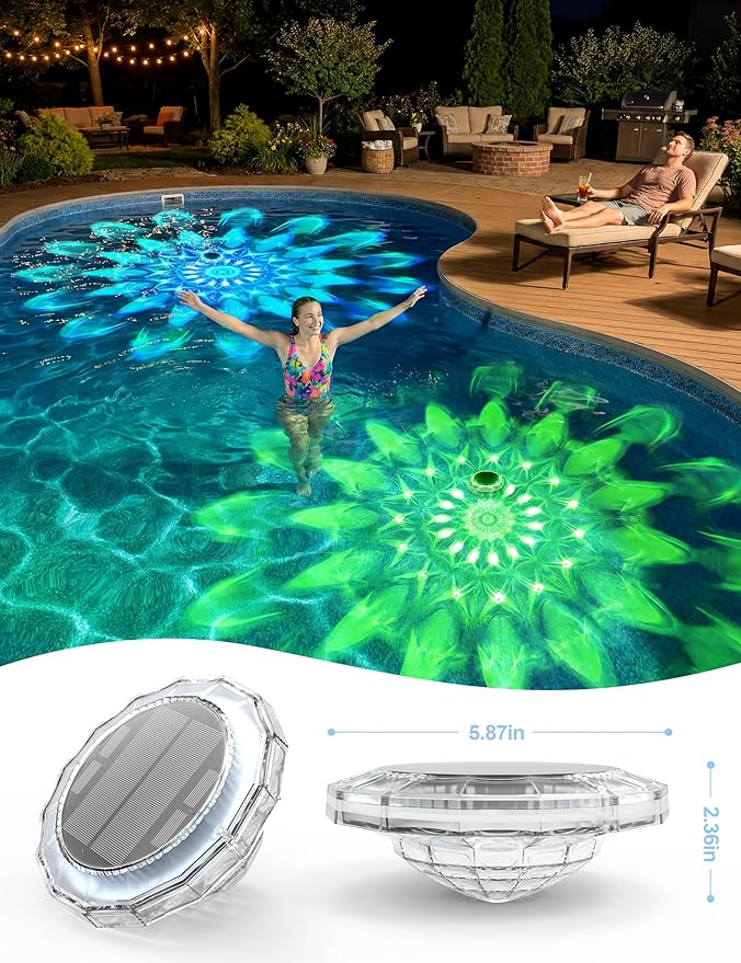 APONUO Solar Pool Lights, IP68 Waterproof Floating Pool Lights with Remote& Button Control, 9 Lighting Colors& 3 Modes Pool Solar Light, Timer&Memory, Floating Light for Pool, Party, Bathtub (3 Pack)