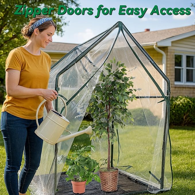 Gardzen Mini Greenhouse with Waterproof Bottom, Portable Green House with Strong Metal Frame, Small Green House with Zipper Door for Outside and Inside Use, 36.2"(L) x36.2(W) x59.5(H)