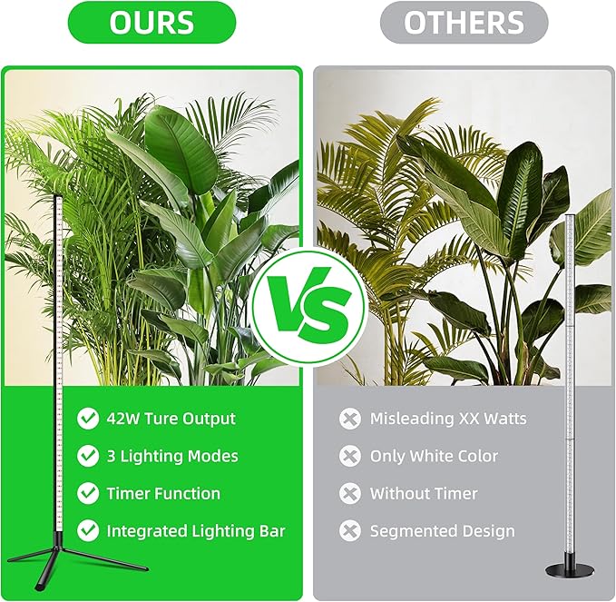 Standing Grow Light for Indoor Plants with Timer,42W Vertical Grow Lights for Indoor Plants Full Spectrum,4FT T8 243LED Plant Lights for Indoor Growing with 3 Lighting Modes for Tall Plants(1 Pack)