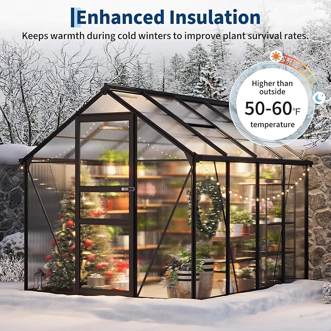 Greenhouse, 6x8 FT Greenhouse for Outdoors, Walk-in Green House with Ground Nails and Vent Windows, Sliding Lockable Door, Green Houses for Outside Garden Backyard, Patio