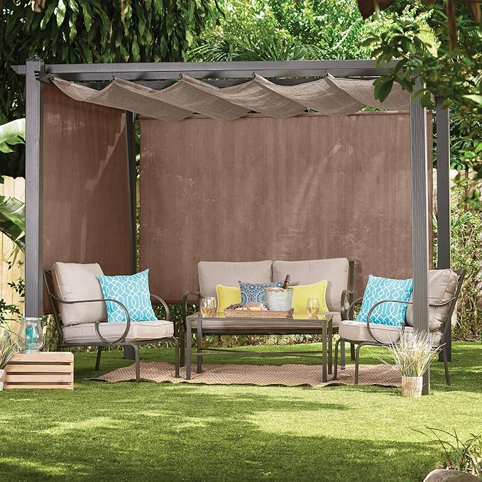 Coolaroo Outdoor Roller Shade with Wand - 95% UV Block Breathable Light Filtering Shade for Patio or Porch, Fade-Resistant, Easy-Clean Fabric, 8ft x 8ft, Walnut
