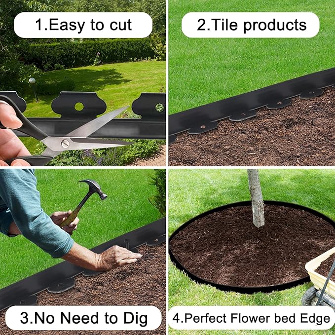 JERIA 2 Inch Tall 200 FT Garden Edging Kit with 240pcs Spikes, Plastic Edging for Landscaping