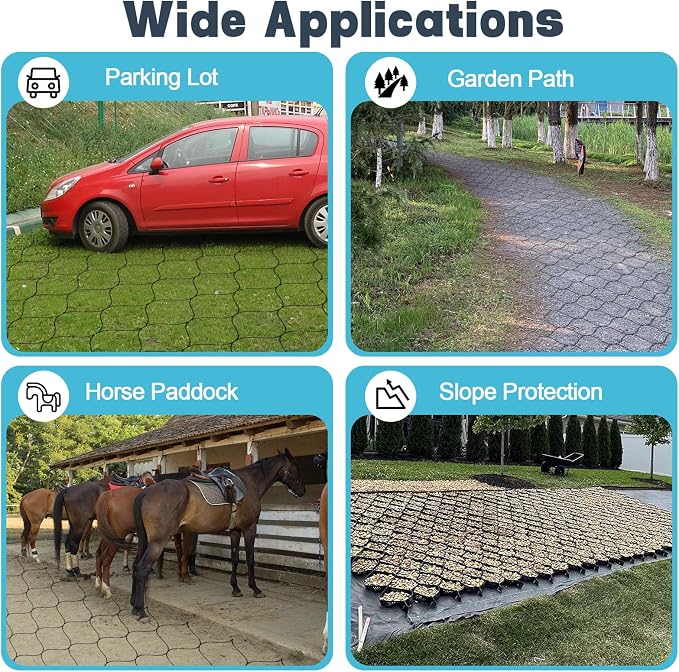 3" Thick Gravel Grid 9ft X 34ft, Gravel Stabilizer Grid for Pavers Base, Geogrid 1900 Lbs/Sq Ft Load with 85 Geocell Accessories & Gloves for Driveway Parking Ground Walkway Dirt Locker Slope
