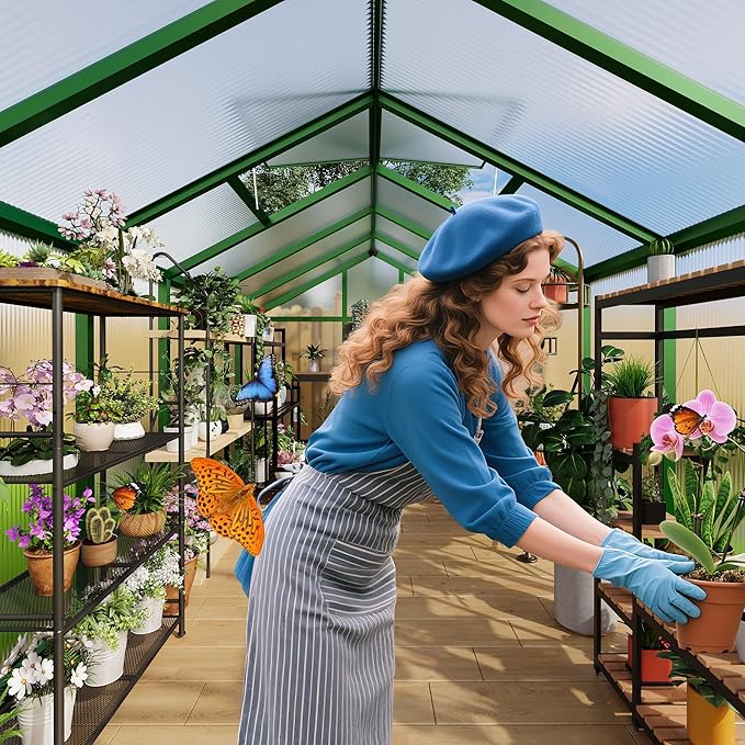 GarveeHome 6X8 FT Greenhouse for Outdoors, Walk-in Greenhouse Kit with Aluminum Frame, Polycarbonate Panels, Adjustable Roof Vent, Sliding Door, Secure Lock for Outside Garden, Patio, Backyard