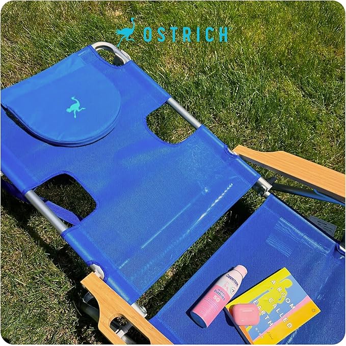 Ostrich the Original 3N1 Lightweight Beach Reclining Lounge Chair with Footrest, Outdoor Furniture for Patio, Balcony, Backyard, or Porch, Blue