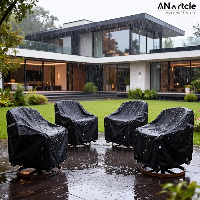 ANartcle Swivel Patio Chair Cover 4 Pack,600D Waterproof Heavy Duty Outdoor Chair Cover(33 W x 35 D x 36 H inches),Patio Furniture Covers,Outdoor Furniture Covers Waterproof,Black