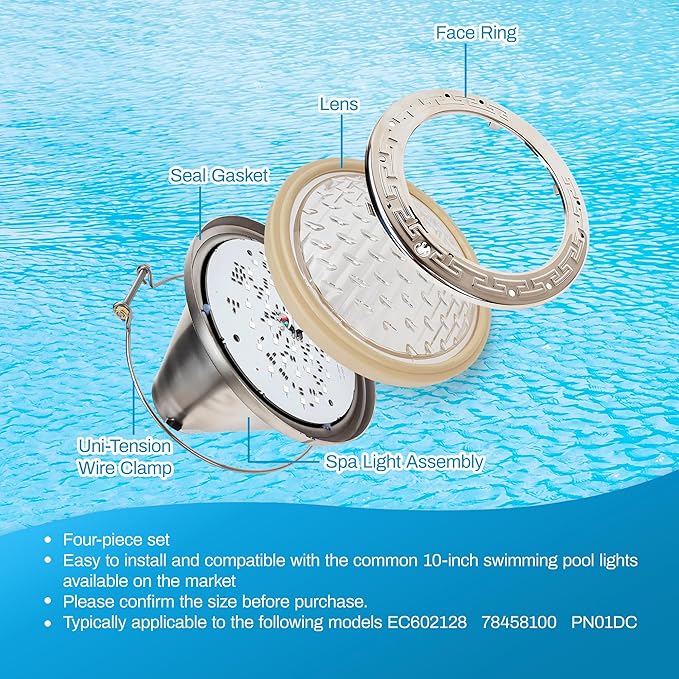10'' Pool Light Maintenance Kit, Fixing Clamp 79111000,Sealing Ring 79101600Z, Stainless Steel Face Ring 79110600, Suitable for Maintenance and Replacement of 10 Inch Pool Lights