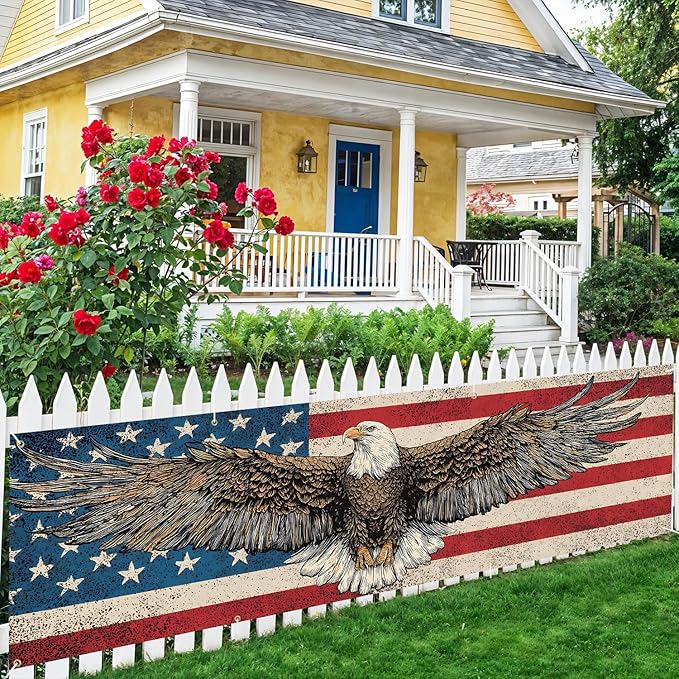 10x3 ft Extra Large Independence Day Eagle Flag Banner Outdoor 115''x35'' Eagle Flag Patriots Banner for Fence Outside Garden Large Flower Banners Yard
