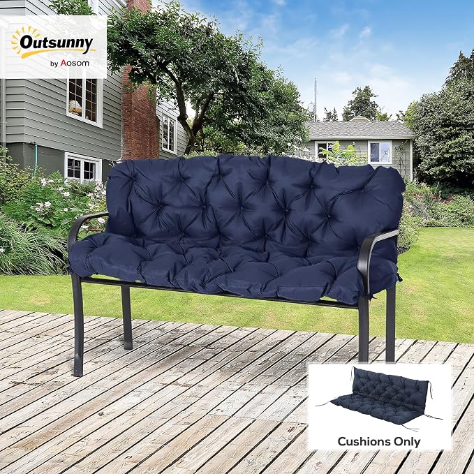 Outsunny 59" x 38" Tufted Bench Cushion for Outdoor Furniture, 3-Seater Replacement for Swing Chair, Patio Sofa/Couch, Overstuffed, Includes Backrest, Dark Blue