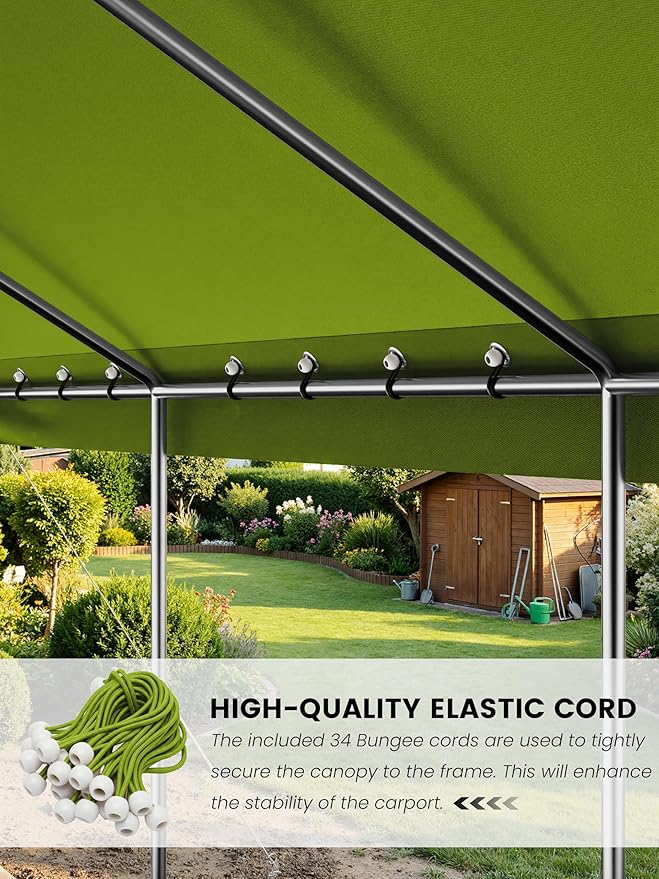 12 x 20 Ft Carport Replacement Cover, Heavy Duty Outdoor Car Tarp Canopy, Waterproof & UV Protected Tear Oxford Tarp with Ball Bungees (Frame is Not Included)