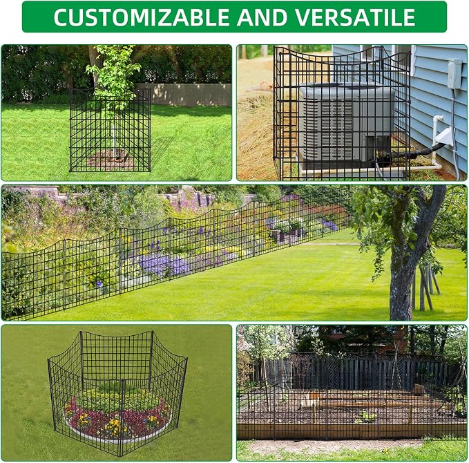12 Panels No Dig Decorative Outdoor Garden Fence, 26.4 in(H) X 25.5 ft(L) Animal Barrier Fencing, Rustproof Metal Wire Panel Border, Temporary Ground Stakes for Patio, Outdoor