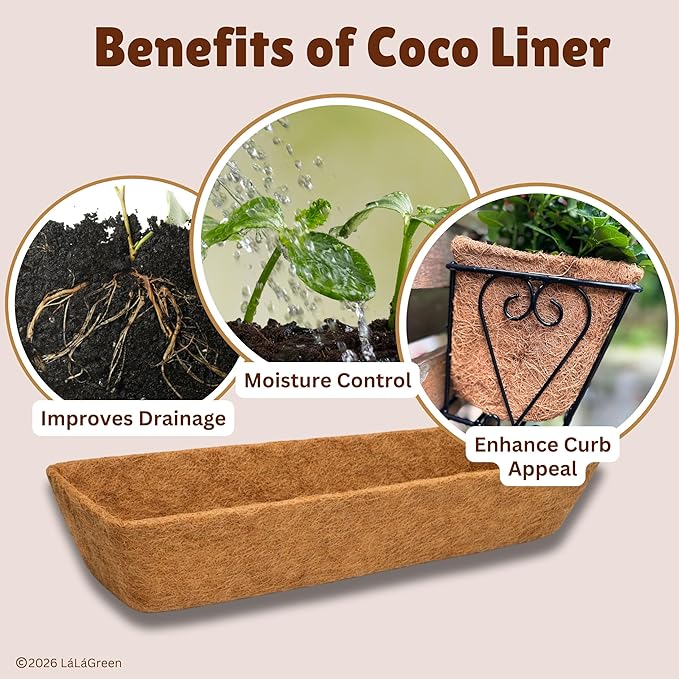 LaLaGreen 30" (2 Pack, Rectangular) Coco Liners for Planter – Large Coir Husk Replacement for Window Box, Wall Mount Pot, Trough Basket, Garden Outdoor Use – Multi Sizes 16/30 Inch & Different Shapes
