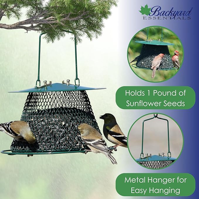 Green Collapsible Mesh Bird Feeder - Hanging Bird Feeder - Holds 1 Pound of Sunflower Seeds
