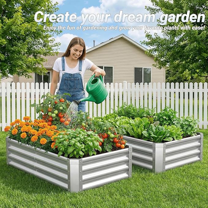 2Packs 4x2x1 FT Galvanized Raised Garden Beds Outdoor, Planter Raised Beds for Gardening, Vegetables, Flowers, Metal Garden Box, Deep Plant Flower pots Outdoor