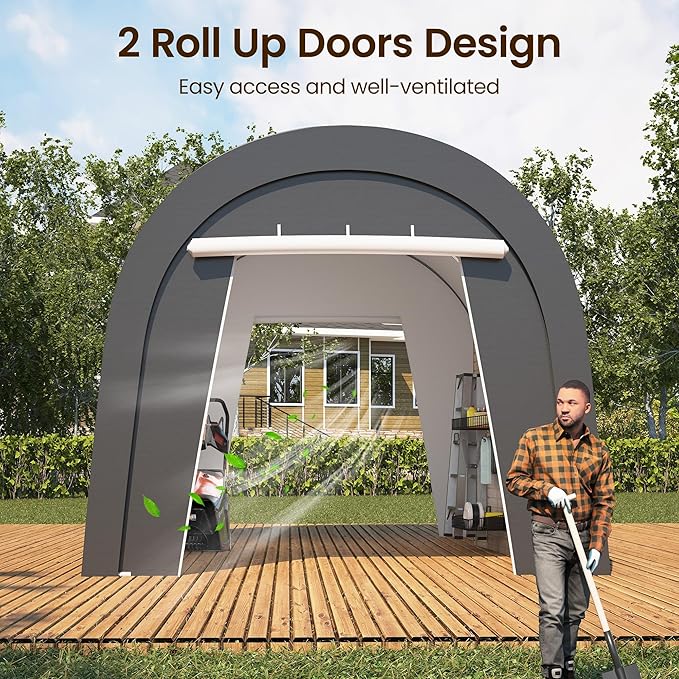 FansaFurn Heavy Duty Carport with 4 Cloth Bags, All-Weather Car Canopy with 2 Roll-up Doors, Portable Garage Storage Shelter Shed for Truck, Cars, or Garden Tools, 10' x 15'