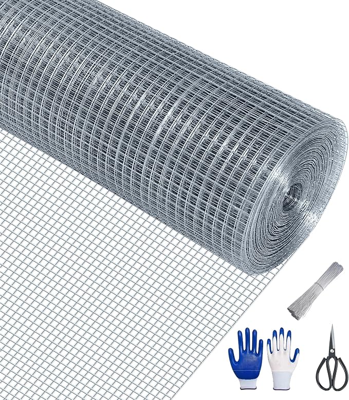 Hardware Cloth 1/2 Inch, 19 Gauge Hot Dip Galvanized Mesh Rolls Welded Chicken Wire Fencing for Chicken Coop Barrier, Poultry Netting Cage Wire Fence (Silver(16in*100ft))