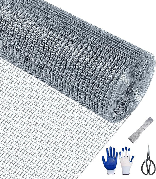 Hardware Cloth 1/2 Inch, 19 Gauge Hot Dip Galvanized Mesh Rolls Welded Chicken Wire Fencing for Chicken Coop Barrier, Poultry Netting Cage Wire Fence (Silver(16in*100ft))
