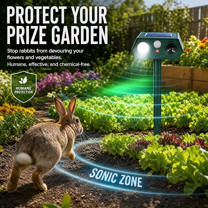 Sonic Fortress Pro Deer Repellent Devices, IP65 Solar Ultrasonic Racoon Squirrel Repellent Outdoor Motion Activated Animal Repeller Cat Deterrent Light to Scare Rabbit Dog Skunk Out of Garden Yard(4)