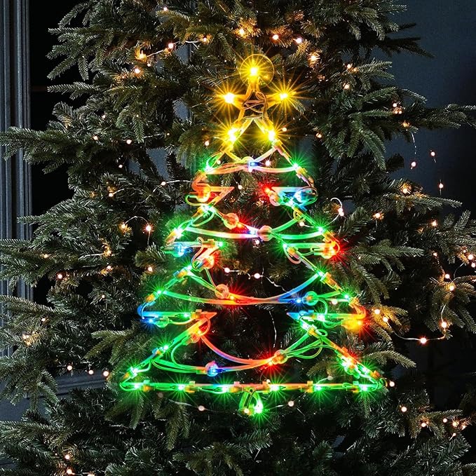 Christmas Window Silhouette Lights, Lighted Christmas Tree Double Sided Decorations with 50 Count Incandescent Mini Light for Holiday Indoor Wall Door Glass Decor