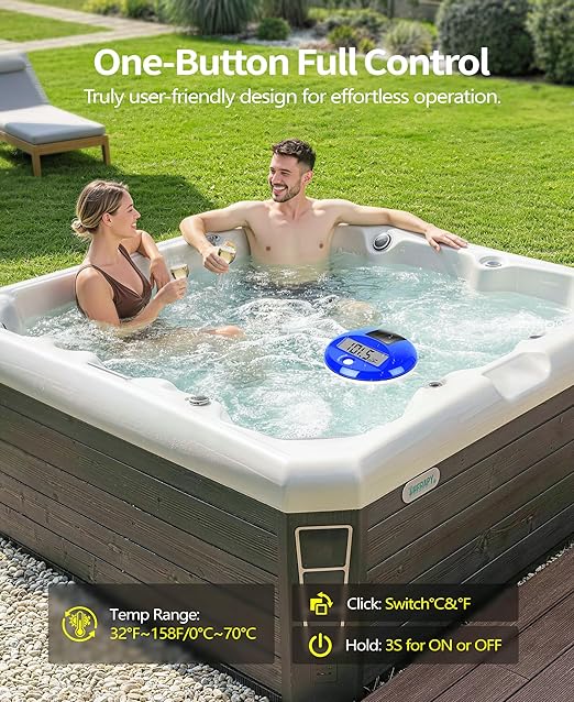 Sinbyuer 2026 Solar Digital Pool Thermometer with Rope | Easy Read Large LCD Display & Big Numbers Floating Pool Thermometer | High Precision & IP68 Waterproof Pools Temperature Gauge for Hot Tub, Spa